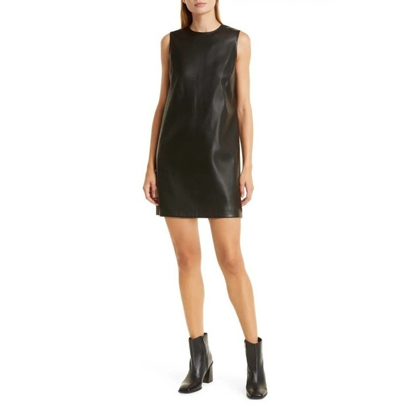 Theory Bedford Mod Vegan Leather Sleeveless Shift Dress Black Women's Size 4 - Picture 2 of 12